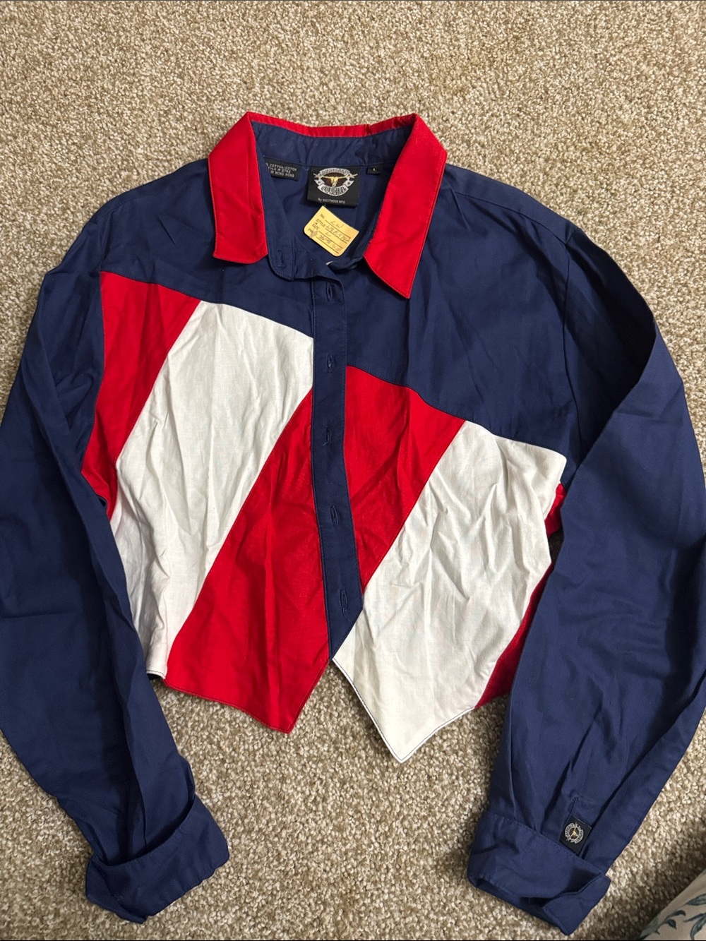 Colorblock Navy, Red & White Cropped Blazer Jacket